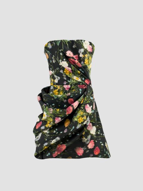 CAROLINA HERRERA Women's Floral Silk Draped Strapless Mini Dress - Black Multi