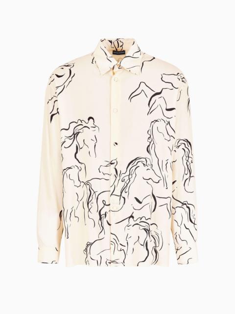 EMPORIO ARMANI Viscose Moroccan crêpe shirt with all-over horse print