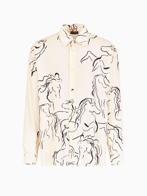 Viscose Moroccan crêpe shirt with all-over horse print