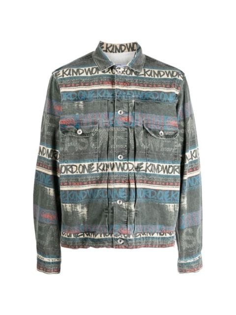 sacai graphic-print distressed denim jacket