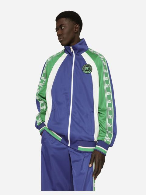 Zip-up sweatshirt with side bands and patch embellishment