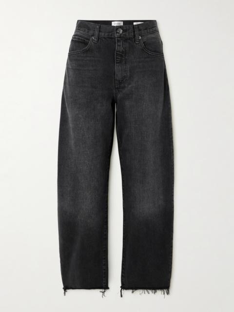 FRAME The Bubble Cropped Frayed High-rise Barrel-leg Jeans