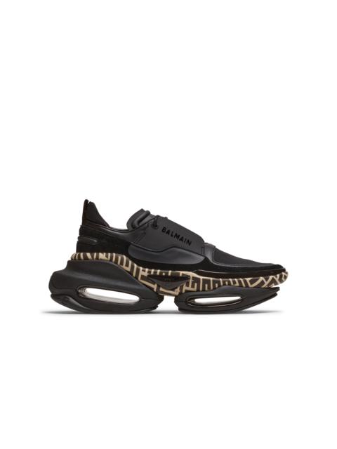 Balmain Leather and suede B-Bold low-top trainers with monogram print