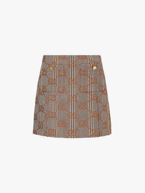 Monogram-pattern A-line wool mini skirt