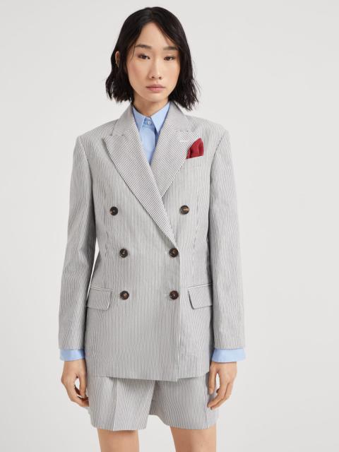 Brunello Cucinelli Striped cotton and linen twill blazer with monili