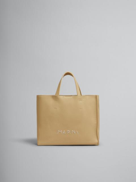 BEIGE LEATHER MUSEO SOFT TOTE BAG WITH MARNI MENDING