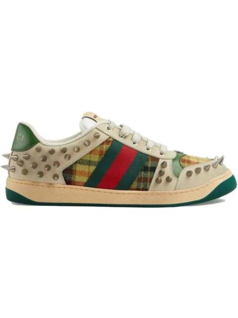 Gucci Screener GG Leather Sneaker Beige Metallic Silver Green