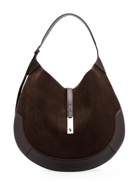 Polo Ralph Lauren Women's Large Polo ID Suede Shoulder Bag - Chocolate Tobacco