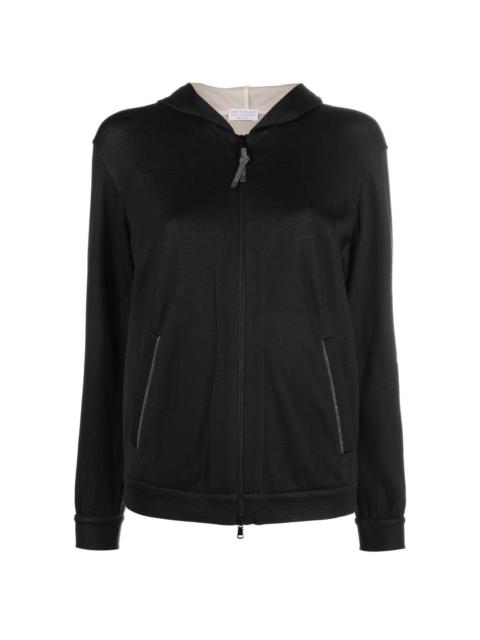 Monili-embellished zip-up hoodie