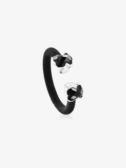 TOUS Black IP Steel Mesh Color open Ring with Onyx
