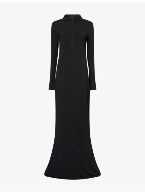 MUGLER Column Quarter-Zip Wool-Jersey Maxi Dress