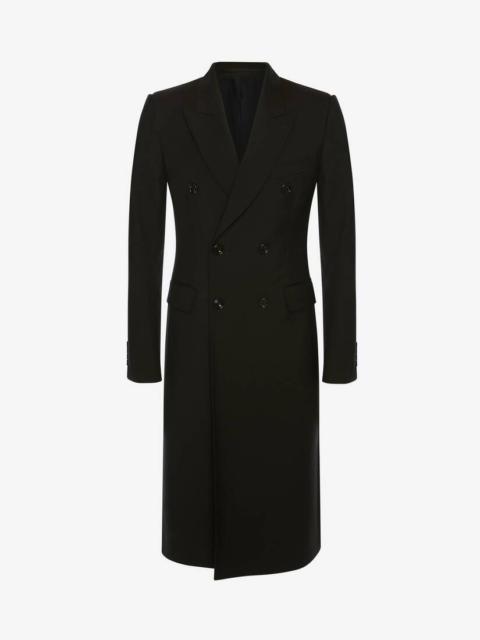 Alexander McQueen Men's Double-breasted Wool Gabardine Coat in Black