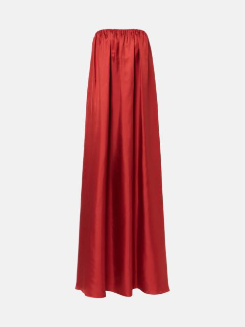 Max Mara Edda pleated strapless silk maxi dress
