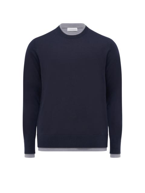 GABRIELA HEARST Wells Reversible Knit Sweater in Dark Navy & Heather Grey Cashmere Silk