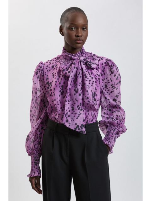 KAREN MILLEN Spot Animal Print High Neck Ruched Detail Blouse