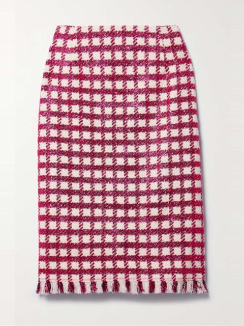 Frayed checked metallic wool-blend tweed skirt