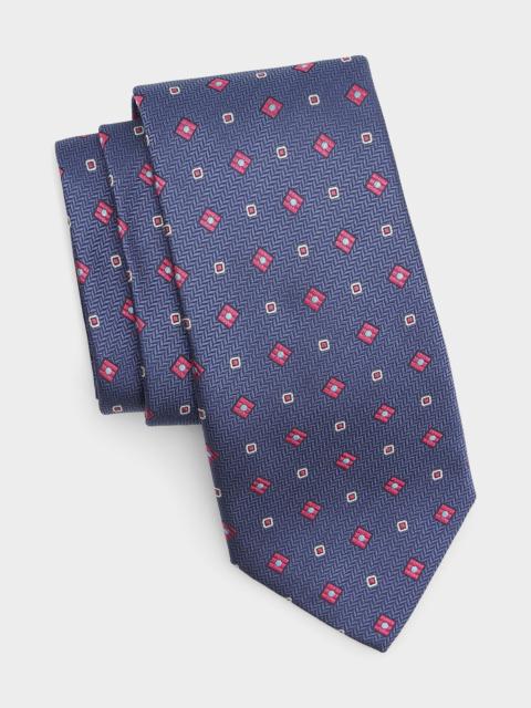 Canali Men's Chevron Medium Silk Tie, Navy