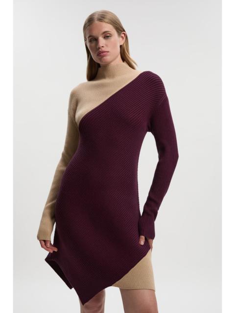 KAREN MILLEN Soft Ribbed Asymmetric Hem Knitted Dress