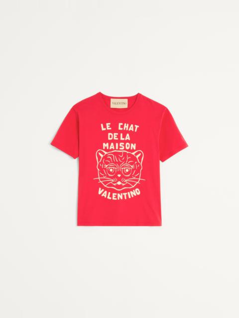 Valentino COTTON T-SHIRT WITH CHAT DE LA MAISON PRINT