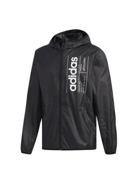 adidas neo Alphabet Printing Training Sports Hooded Jacket Black FL0173