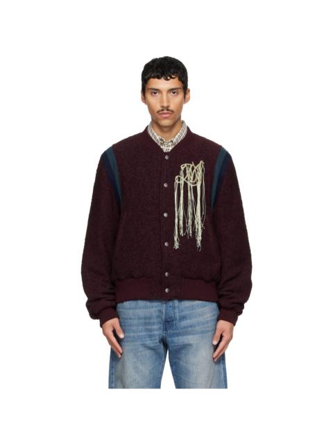 Dries Van Noten Burgundy Fringe Bomber Jacket