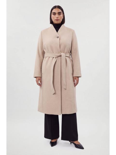 KAREN MILLEN Plus Size Wool Wrap Neck Tailored Belted Midi Coat