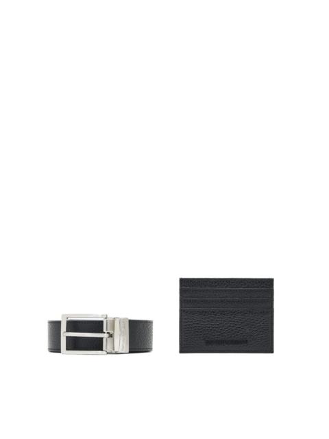 EMPORIO ARMANI Leather card case and belt set