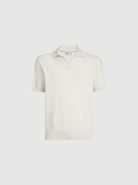 Brunello Cucinelli Cotton textured Argyle lightweight knit polo shirt