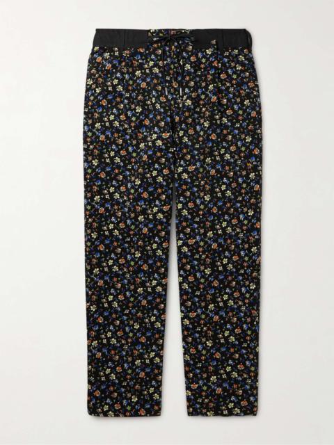 sacai Tapered Shell-Trimmed Floral-Print Cotton-Corduroy Trousers