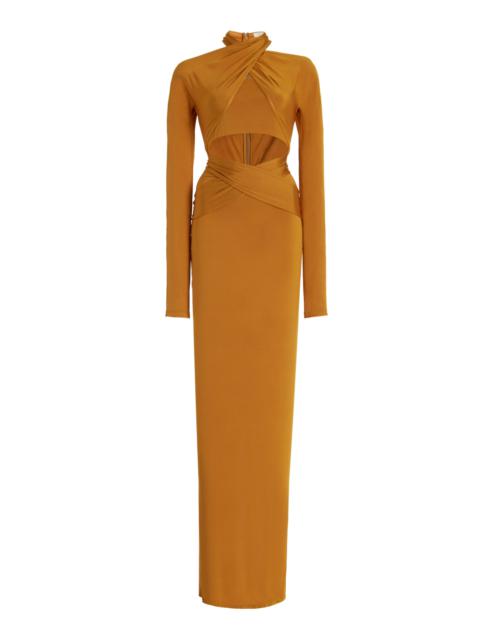 Cotton-Blend Jersey Maxi Wrap Dress yellow