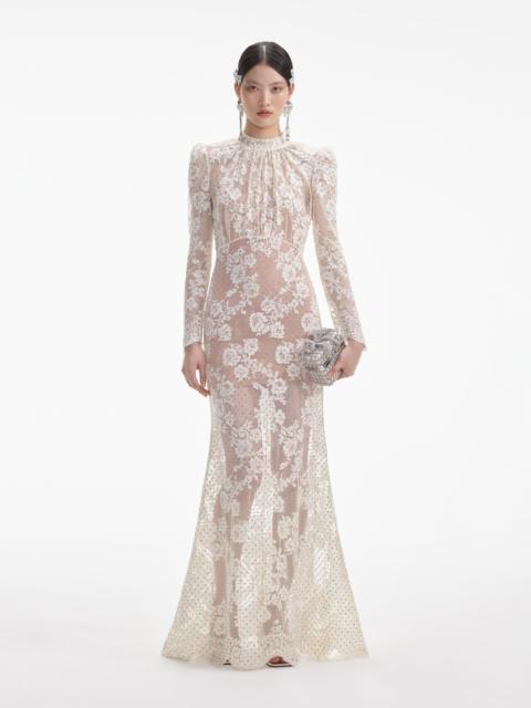self-portrait White Rhinestone Lace Maxi Dress