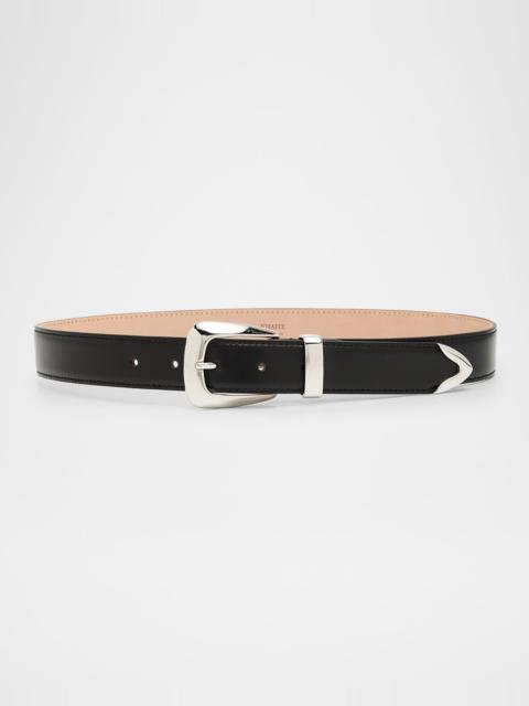 KHAITE Benny Silvertone Buckle Leather Belt