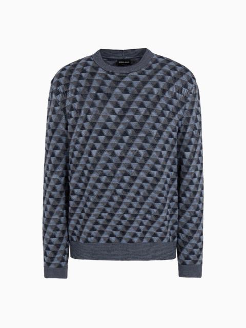 Jacquard virgin-wool, crew-neck jumper