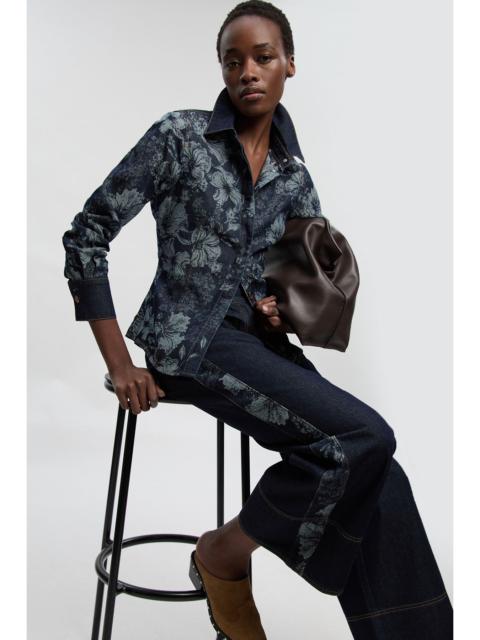 KAREN MILLEN Denim & Jacquard Contrast Wide Leg Jean