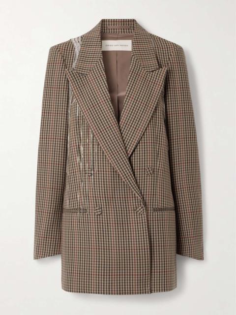 Dries Van Noten Double-breasted crystal-embellished checked wool blazer