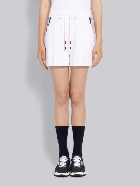 Thom Browne White Stretch Viscose Intarsia Side Stripe Pintuck Mid-thigh Shorts