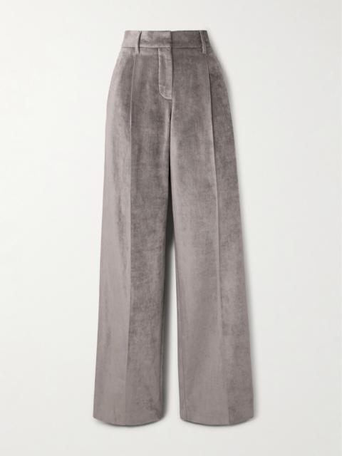 Brunello Cucinelli Pleated Cotton-blend Velvet Wide-leg Pants