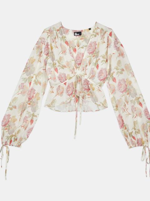 The Kooples FLORAL PRINTED SILK TOP WITH RUFFLES