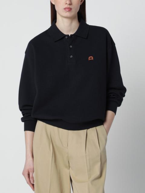 Dunst Navy blue polo shirt with leather logo