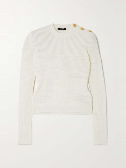 Balmain Button-embellished ribbed-knit sweater | REVERSIBLE