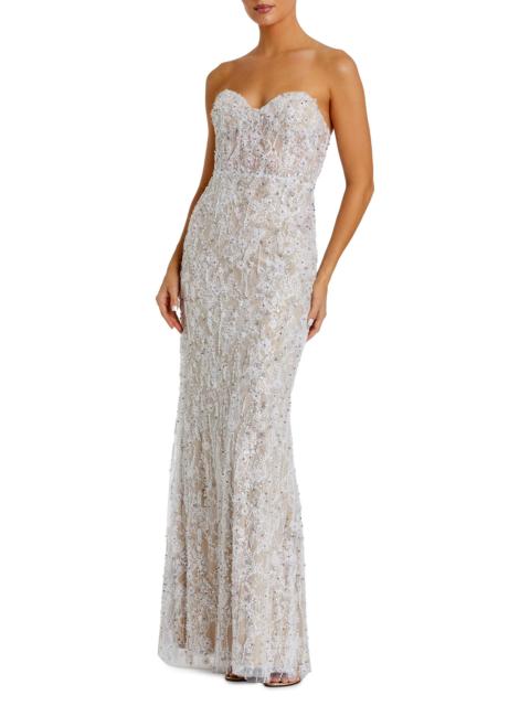 MAC DUGGAL Women's Embellished Floral Lace Strapless Bustier Gown - Ivory Beige