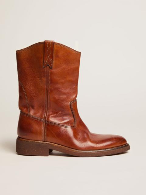 Biker boots in tan-colored leather