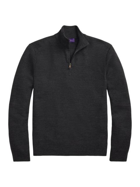 Ralph Lauren Men's Piqué-Knit Wool Quarter-Zip Sweater - Medium Grey Melange