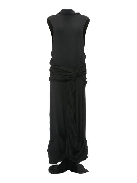 Draped Twisted Sheer-Crepe Maxi Dress black