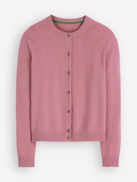 BODEN Elsie Cashmere Crew Cardigan-Pink Heather