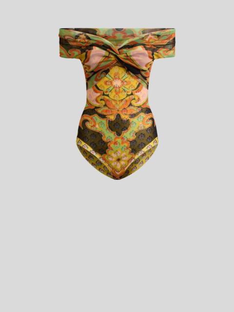 Etro TULLE BODYSUIT WITH OPEN SHOULDERS AND PLACED FLORAL PRINT
