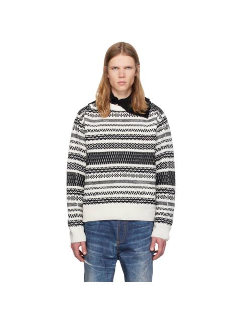 Andersson Bell White & Black Nordic Crewneck Sweater