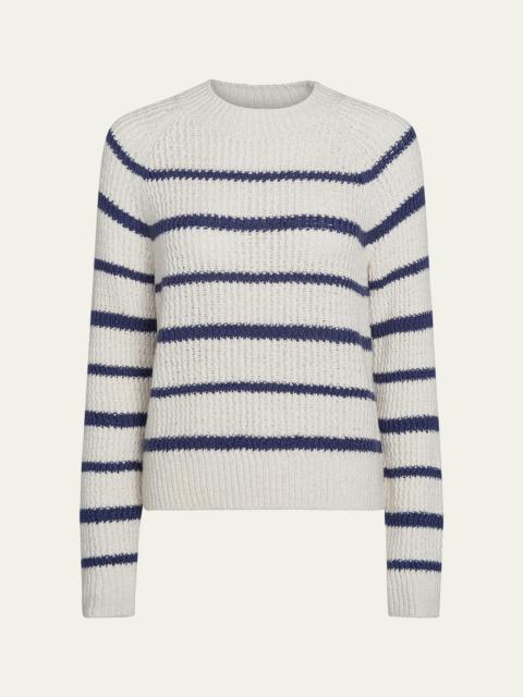 Vince Ribbed Stripe Raglan-Sleeve Crewneck Sweater