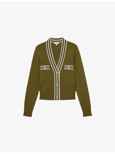 REISS Danni Tipped Button-Through Knitted Cardigan