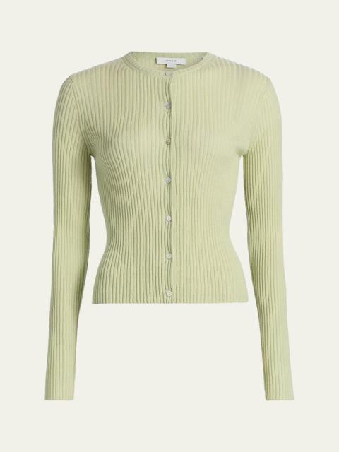 Vince Ribbed Cashmere and Silk Fitted Cardigan